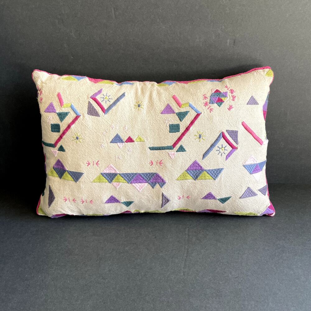 BlueBellGray Linen Blend Embroidered Accent Pillow Down Filled